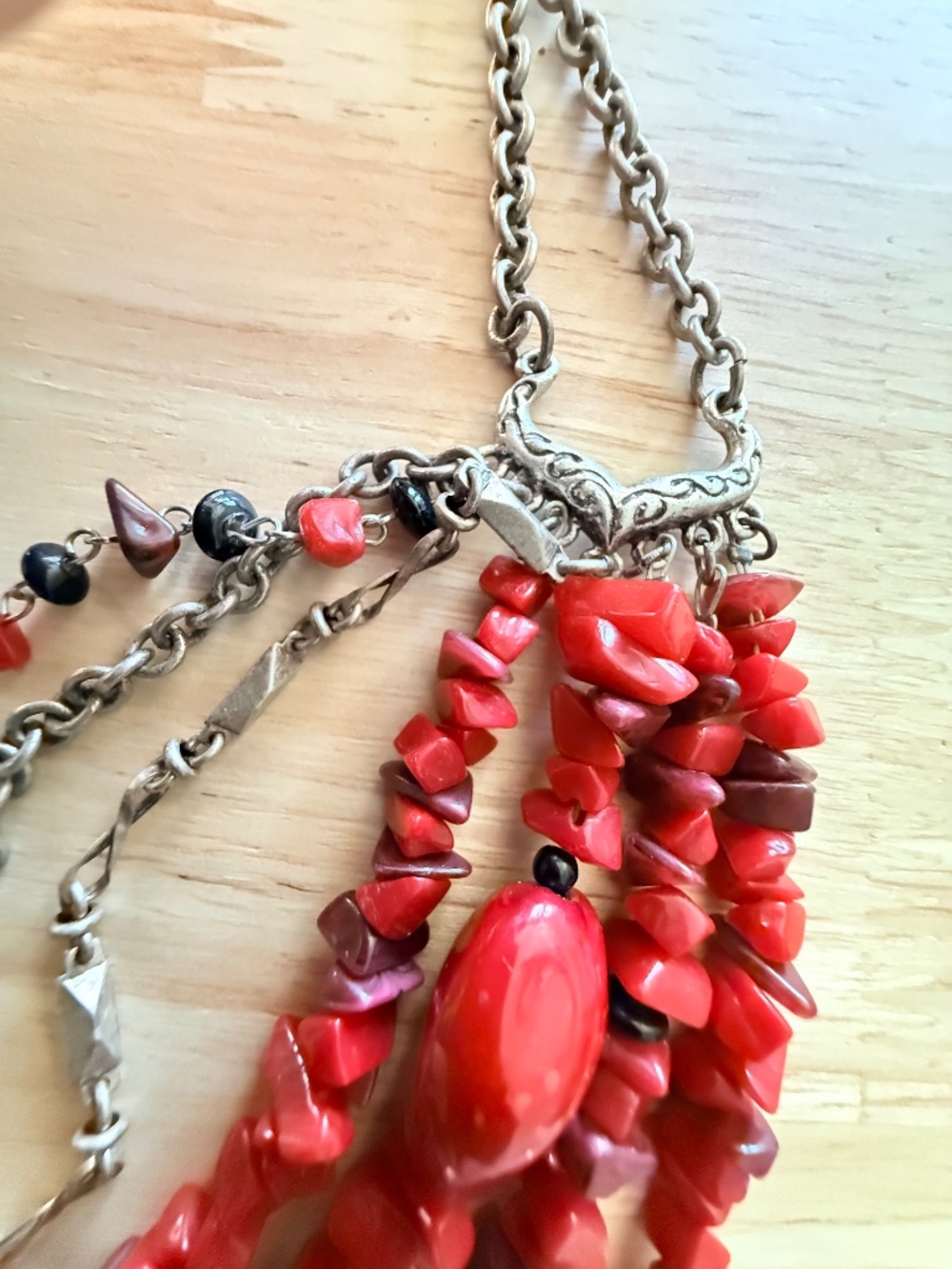 Chico's Multi-Strand Red Coral Chips Necklace - Picture 3 of 9